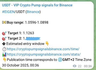 View the proof of EIGEN pump signal on Binance at 30 October 2025, 01:12 Proof of EIGEN pump signal on Binance at 30 October 2025, 01:12