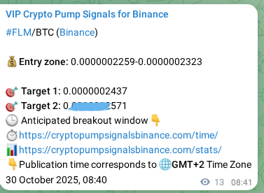 Trading signal proof: FLM pump from Binance, 30 October 2025, 08:30