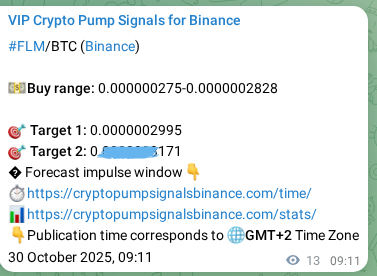 Binance pump signal data for FLM at 30 October 2025, 08:42