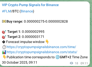 Real-time proof of FLM pump signal on Binance, 30 October 2025, 08:49