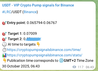Explore the crypto trading signal verification for LRC pump on Binance, 30 October 2025, 09:44 Crypto trading signal verification: LRC pump on Binance, 30 October 2025, 09:44