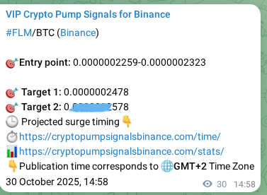 Proof of FLM pump signal on Binance at 30 October 2025, 15:46