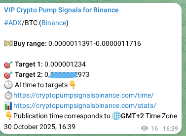 Binance pump signal proof for ADX on 30 October 2025, 17:06