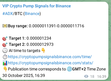 Authenticated proof of ADX's pump signal on Binance at 30 October 2025, 17:09