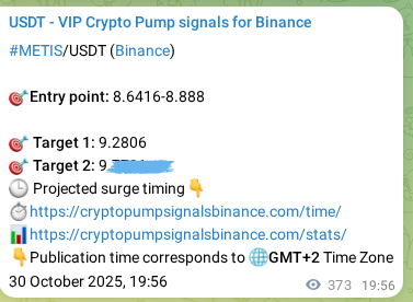 Discover the authenticated METIS pump signal on Binance, 31 October 2025, 06:10 Authenticated METIS pump signal on Binance, 31 October 2025, 06:10