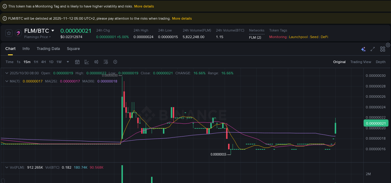Detailed report of FLM's pump on Binance at 30 October 2025, 08:02
