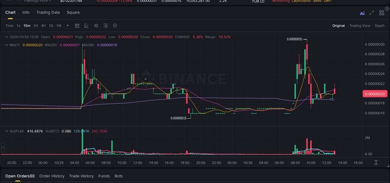 Report of FLM pump on Binance at 30 October 2025, 13:01