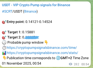 Learn about the SCRT pump signal confirmation from Binance, 01 November 2025, 08:43 SCRT pump signal confirmation from Binance, timestamp: 01 November 2025, 08:43