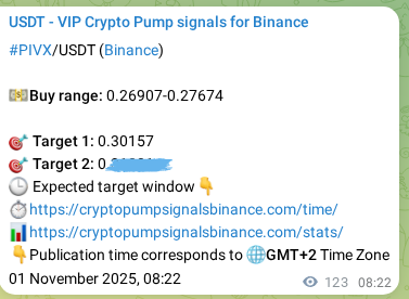 See the authenticated proof of PIVX's pump signal on Binance, 01 November 2025, 11:42 Authenticated proof of PIVX's pump signal on Binance, 01 November 2025, 11:42