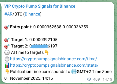 Proof of AR pump signal on Binance at 02 November 2025, 01:37