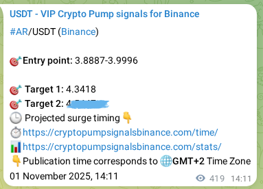 View the proof of AR pump signal on Binance at 02 November 2025, 01:49 Proof of AR pump signal on Binance at 02 November 2025, 01:49