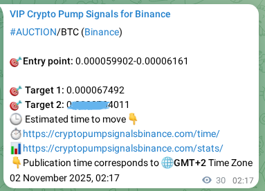 Proof of AUCTION pump signal on Binance at 02 November 2025, 03:07