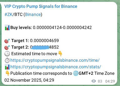 Binance pump signal proof for ZK on 02 November 2025, 06:47