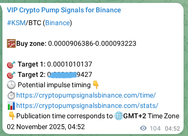 Authenticated proof of KSM's pump signal on Binance at 02 November 2025, 07:45