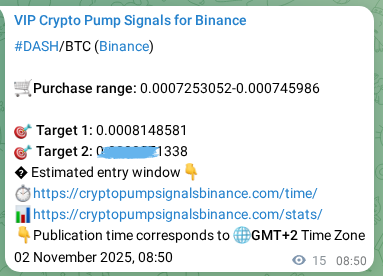 Trading signal proof: DASH pump from Binance, 02 November 2025, 09:09