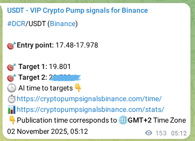 Crypto trading signal proof: DCR pump on Binance, 02 November 2025, 09:27 Crypto trading signal proof: DCR pump on Binance, 02 November 2025, 09:27