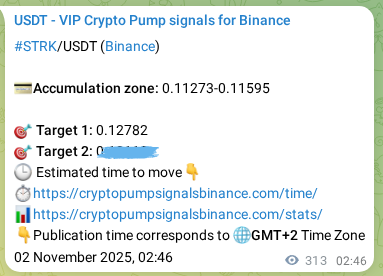 Verify the crypto signal proof for STRK on Binance, 02 November 2025, 11:27 Crypto signal proof: STRK pump on Binance, 02 November 2025, 11:27
