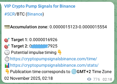 Binance pump signal verification for SCR at 02 November 2025, 23:51