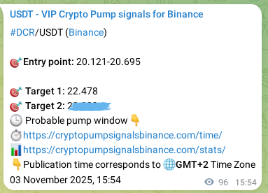 Explore the DCR pump signal verification from Binance, timestamp: 03 November 2025, 18:34 DCR pump signal verification from Binance, timestamp: 03 November 2025, 18:34