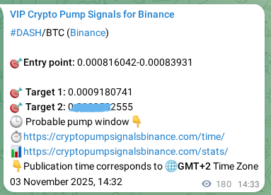 Proof of DASH pump signal on Binance at 03 November 2025, 19:32