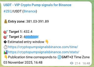 Authenticated proof of ZEC's pump signal on Binance at 03 November 2025, 22:43 Authenticated proof of ZEC's pump signal on Binance at 03 November 2025, 22:43