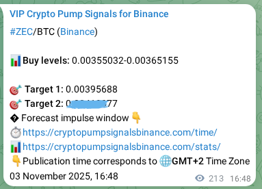 ZEC pump signal verification from Binance, timestamp: 03 November 2025, 22:43