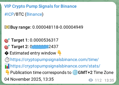 Binance pump signal proof for ICP on 04 November 2025, 16:42