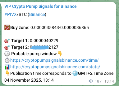 Binance pump signal data for PIVX at 04 November 2025, 18:26