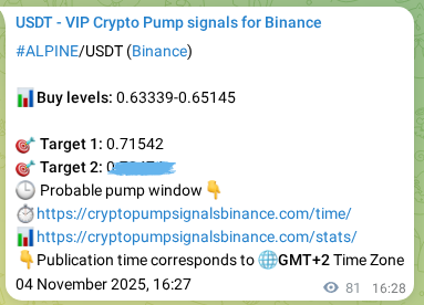 Trading signal proof: ALPINE pump from Binance, 04 November 2025, 18:42 Trading signal proof: ALPINE pump from Binance, 04 November 2025, 18:42