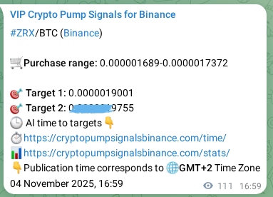 Crypto trading signal proof: ZRX pump on Binance, 04 November 2025, 19:46