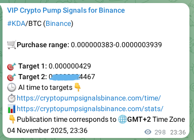 Binance pump signal proof for KDA on 05 November 2025, 07:25