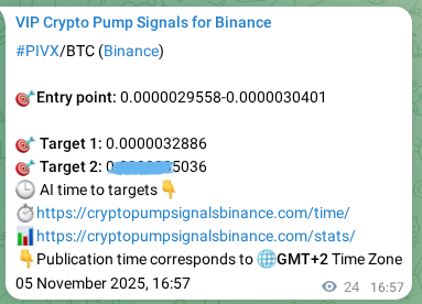 Proof of PIVX pump signal on Binance at 05 November 2025, 17:36