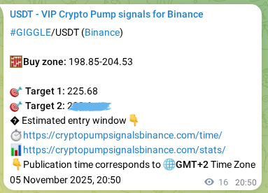 View the proof of GIGGLE pump signal on Binance at 05 November 2025, 21:15 Proof of GIGGLE pump signal on Binance at 05 November 2025, 21:15