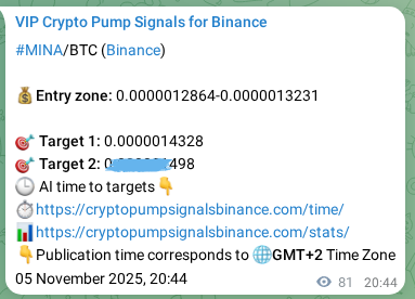 Authenticated proof of MINA's pump signal on Binance at 05 November 2025, 22:58