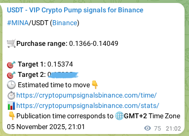 Binance trading signal proof for MINA pump, 05 November 2025, 23:05 Binance trading signal proof for MINA pump, 05 November 2025, 23:05