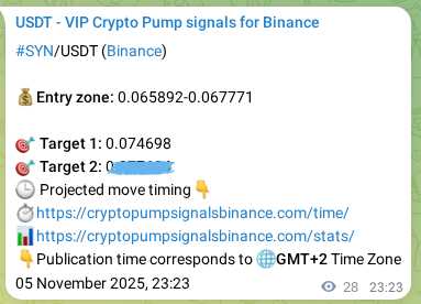 Real-time proof of SYN pump signal on Binance, 06 November 2025, 00:10 Real-time proof of SYN pump signal on Binance, 06 November 2025, 00:10