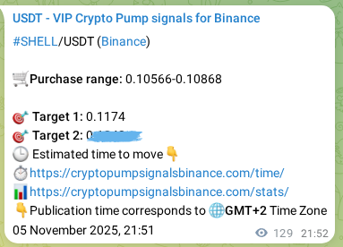 View the proof of SHELL pump signal on Binance at 06 November 2025, 01:16 Proof of SHELL pump signal on Binance at 06 November 2025, 01:16