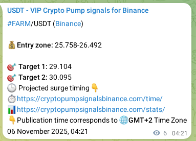 Crypto trading signal proof: FARM pump on Binance, 06 November 2025, 04:26 Crypto trading signal proof: FARM pump on Binance, 06 November 2025, 04:26