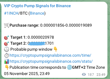 Binance pump signal proof for 1INCH on 06 November 2025, 05:01