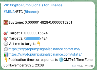 Crypto pump signal proof: MINA on Binance, 06 November 2025, 06:14