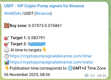 View the market signal proof for HAEDAL pump from Binance, 06 November 2025, 10:22 Market signal proof: HAEDAL pump from Binance, 06 November 2025, 10:22