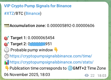 Proof of XTZ pump signal on Binance at 06 November 2025, 18:40