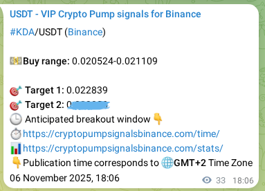 Check out the Binance pump signal proof for KDA on 06 November 2025, 18:59 Binance pump signal proof for KDA on 06 November 2025, 18:59
