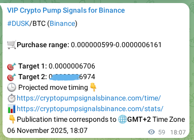 Authenticated proof of DUSK's pump signal on Binance at 06 November 2025, 19:45