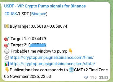 Signal verification: DUSK pump on Binance at 07 November 2025, 02:55