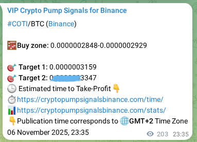 Binance pump signal data for COTI at 07 November 2025, 05:13