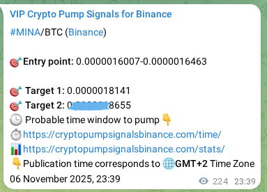 Real-time proof of MINA pump signal on Binance, 07 November 2025, 05:52
