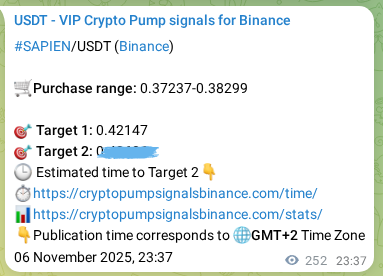 Verification image for SAPIEN pump signal on Binance at 07 November 2025, 06:35