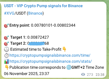Authenticated XVG pump signal on Binance, 07 November 2025, 07:10