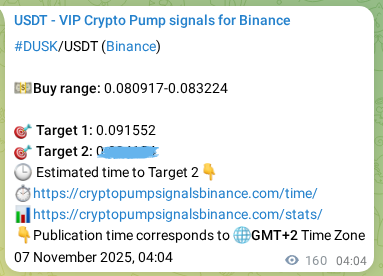 Binance pump signal verification for DUSK at 07 November 2025, 07:46